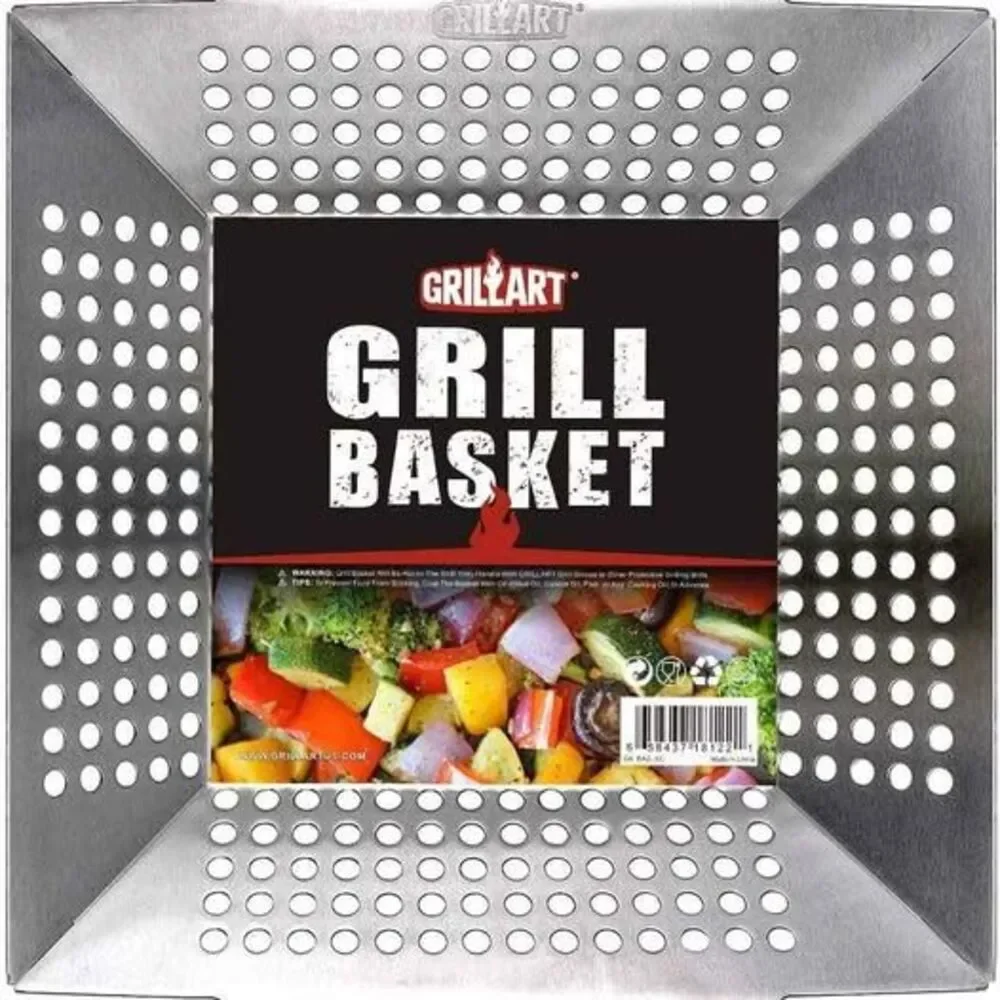 Grill Basket for Vegetables & Meat – Large Grill Wok/Pan - Heavy Duty Stainless